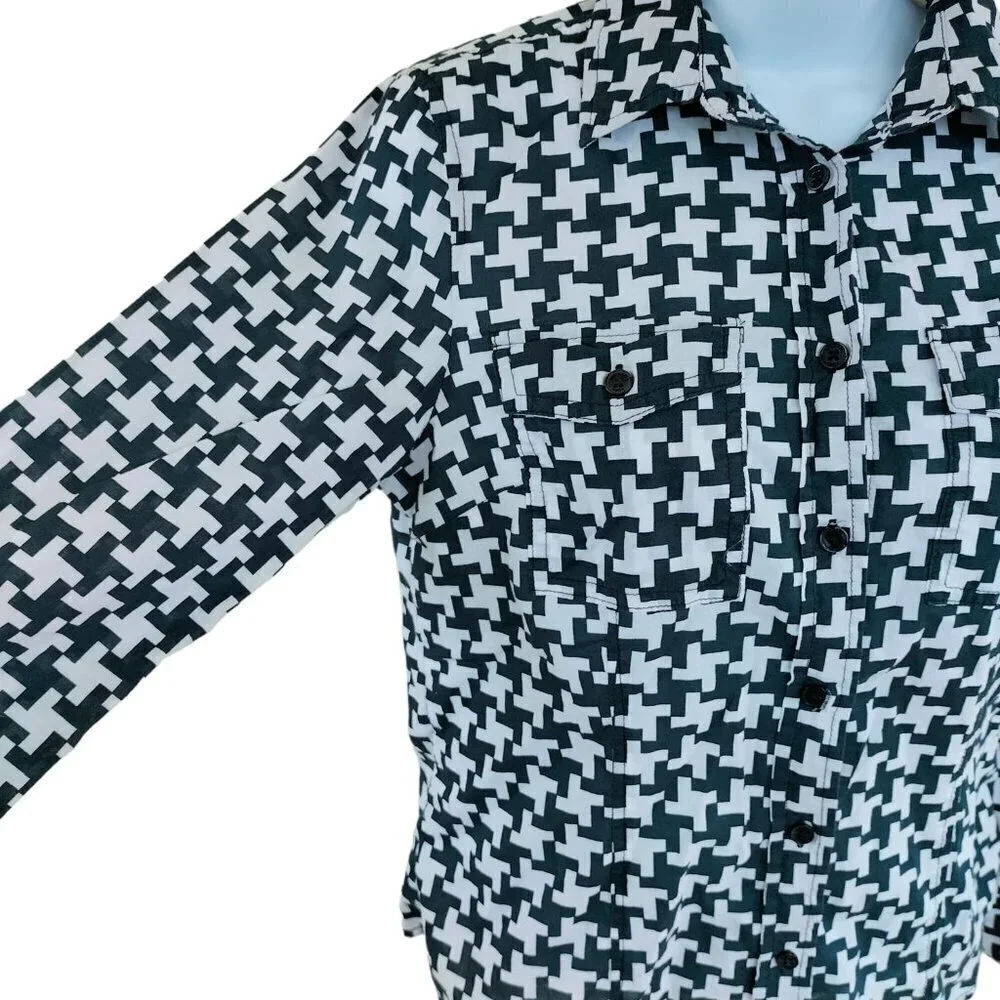 (013) Michael Kors Black & White Button Front Cotton Shirt Size S
